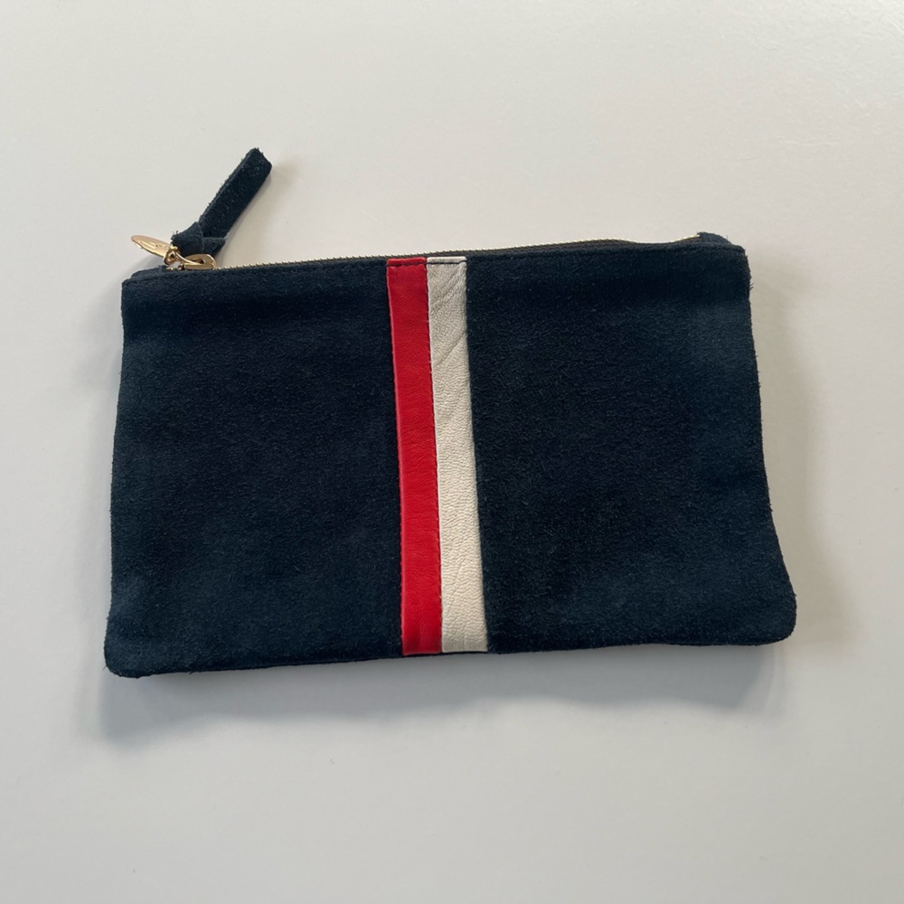 Clare Vivier Clutch/Pouch_Navy suede w/signature stripes, Like New!